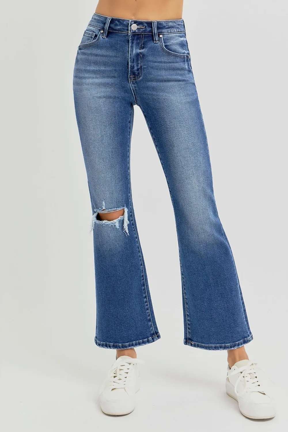Full Size Distressed High Rise Crop Flare Jeans, image 2