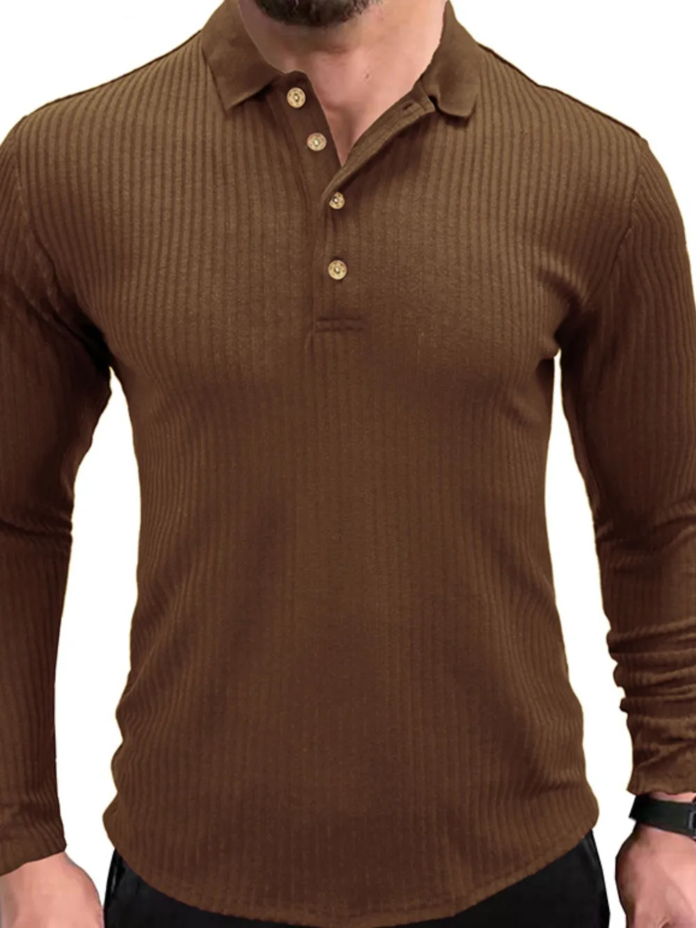 Men's Ribbed Knit Long Sleeve Polo, image 6