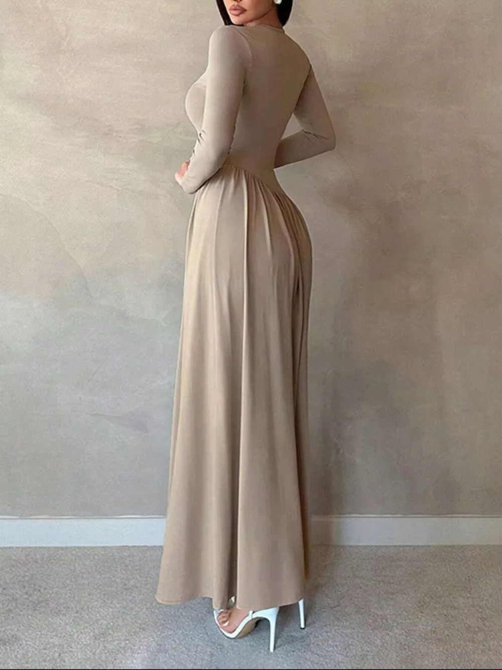 Long Sleeve Ruched A-Line Maxi Dress, image 6