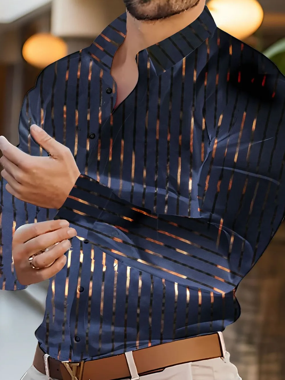 Men's Full Size Striped Button Up Long Sleeve Shirt Plus Size, image 9