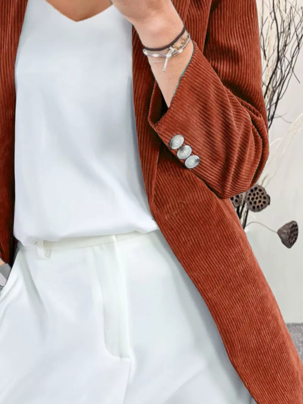 Corduroy Lapel Collar Casual Blazer, image 9