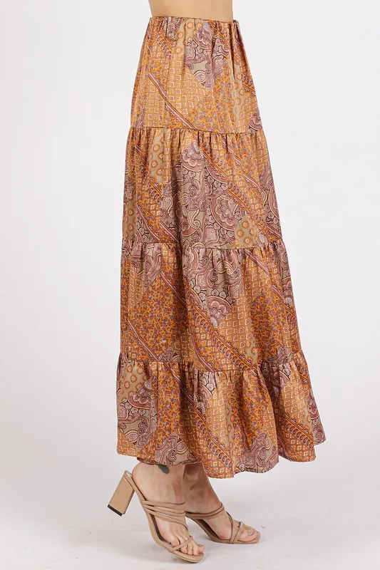 Paisley Patchwork Print Satin Maxi Skirt, image 2