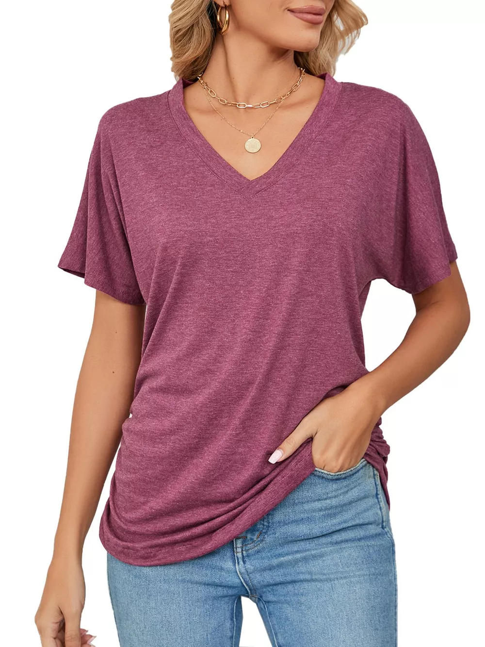 Casual V-Neck Short Sleeve T-Shirt, image 8