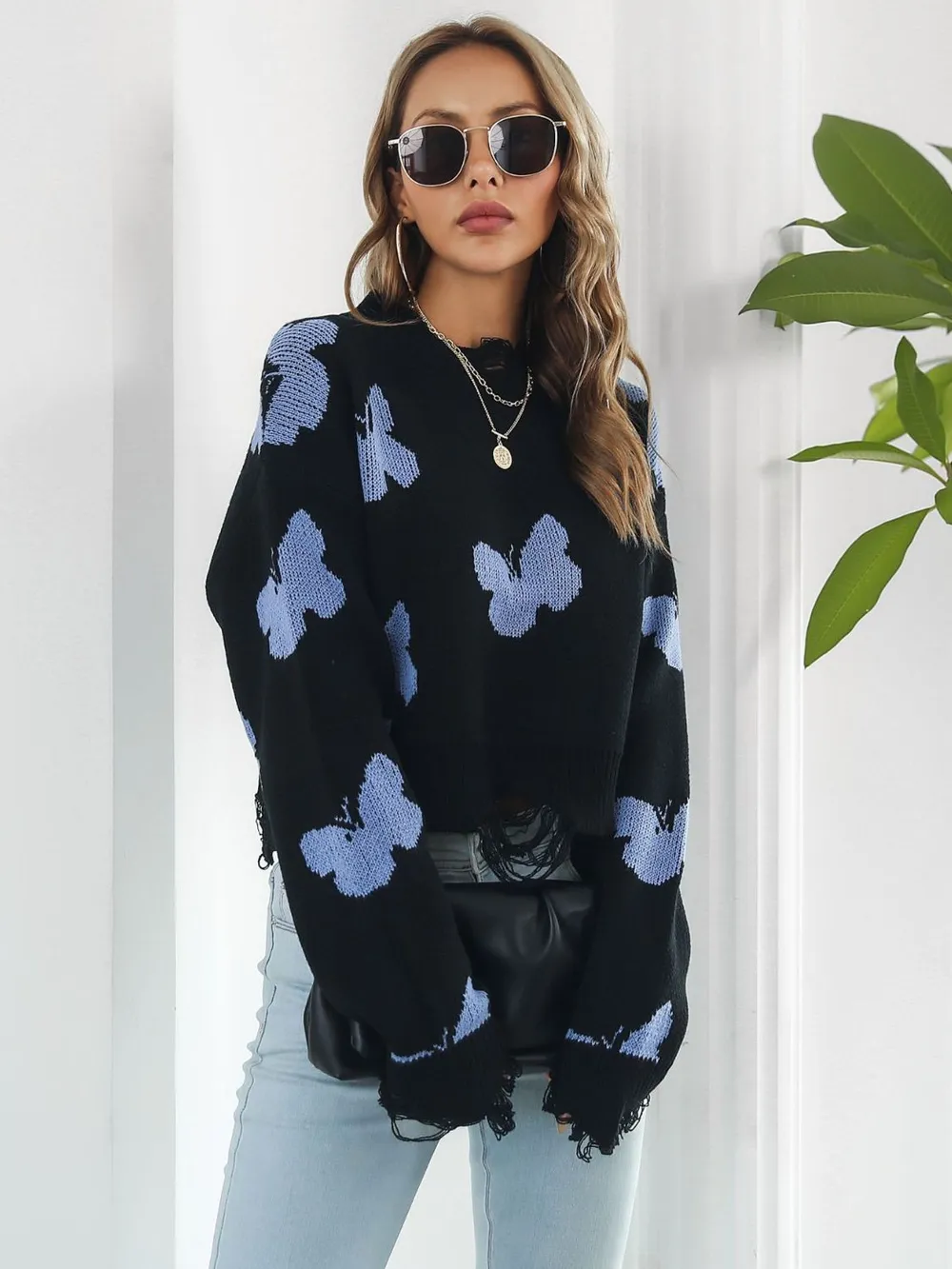 Distressed Butterfly Cropped Sweater, image 14