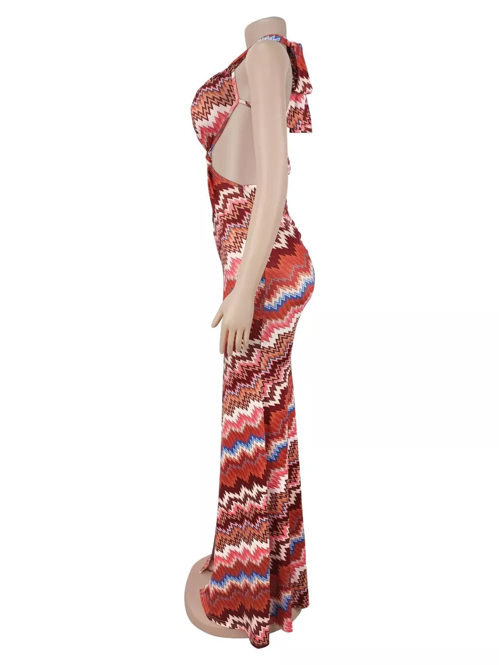 Chevron Print Halter Neck Cut-Out Maxi Dress, image 5