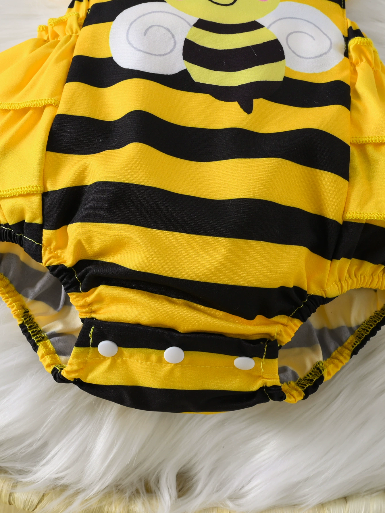 Children's Bee Striped Ruffle Bodysuit Dress with Headband, image 2