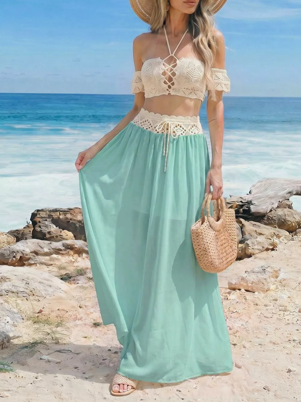 Crochet Top and Maxi Skirt Set