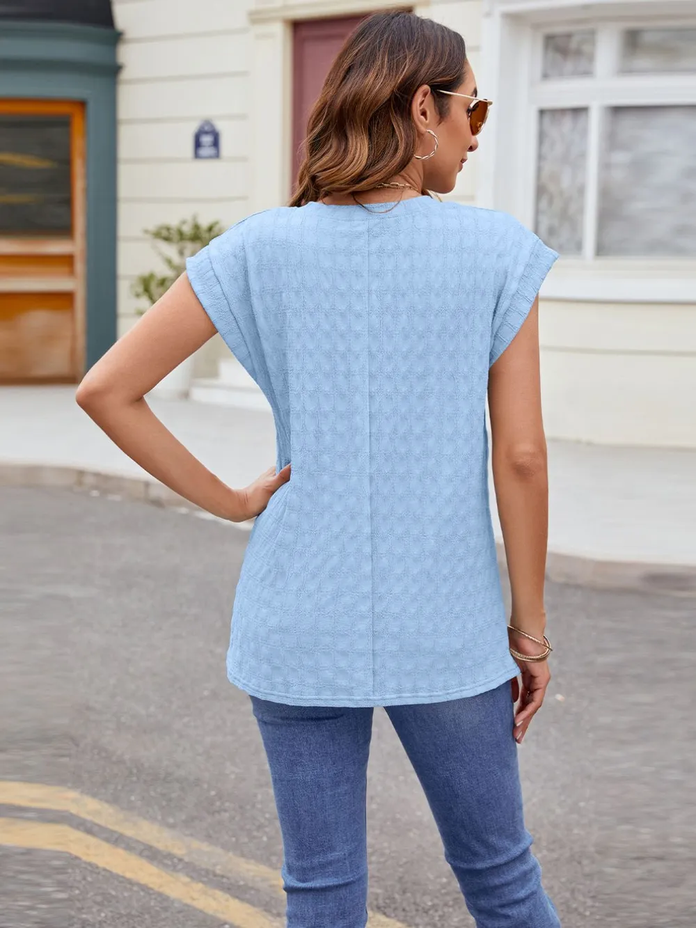 Textured Round Neck Cap Sleeve T-Shirt, image 17