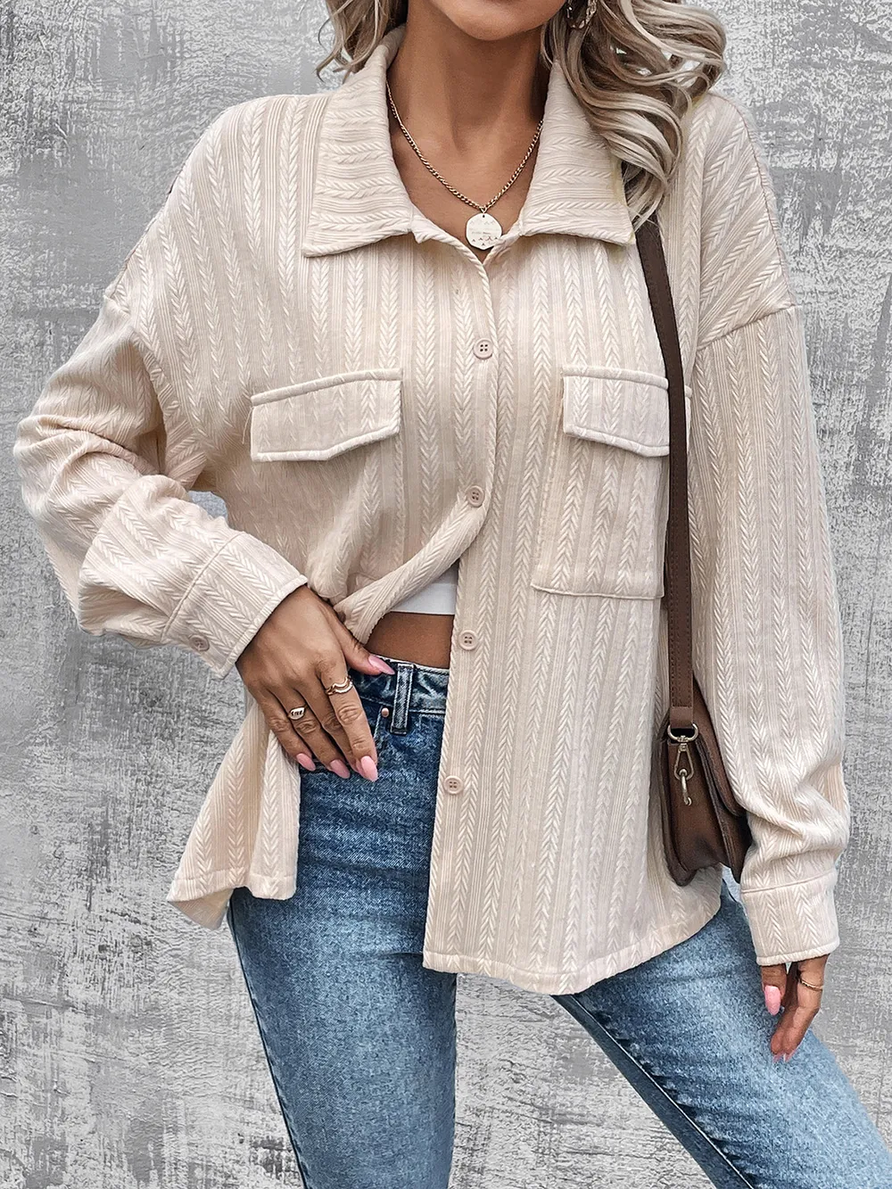 Pocketed Button Up Dropped Shoulder Jacket, image 4
