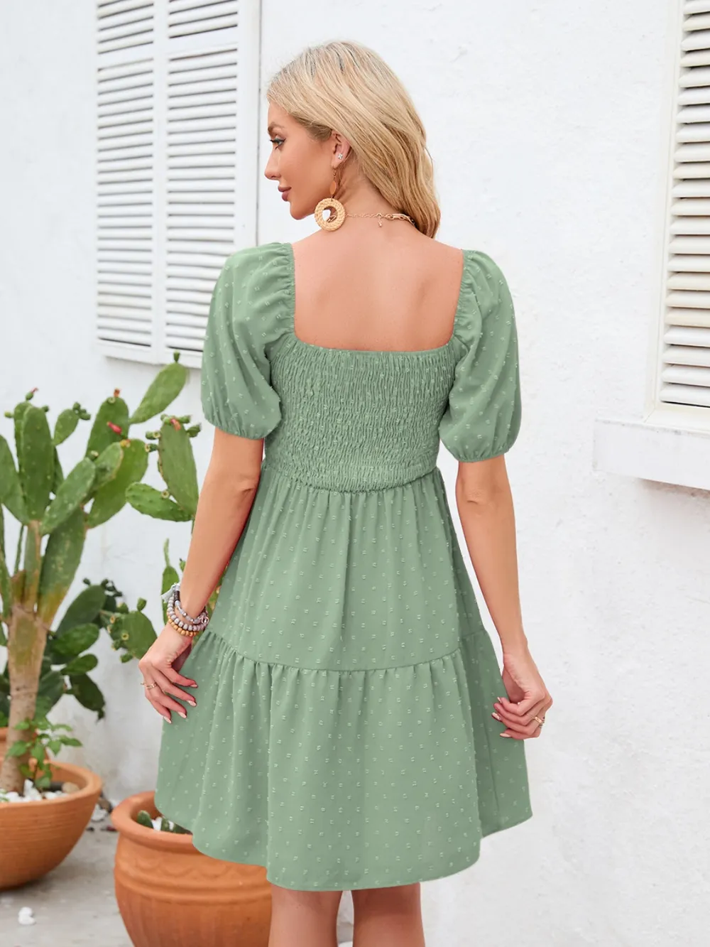 Swiss Dot Smocked Square Neck Dress, image 6