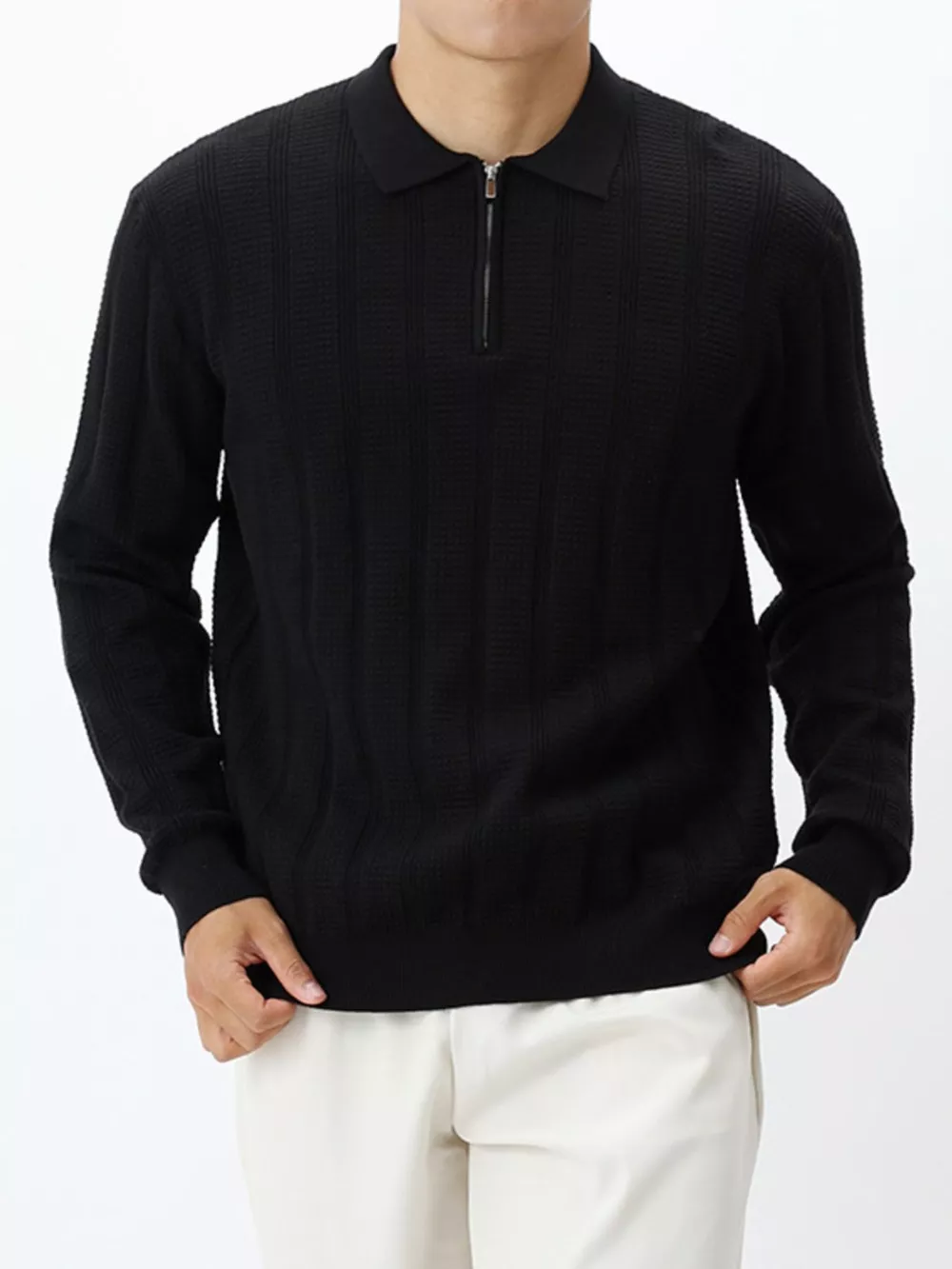 Men's Plus Size Ribbed Quarter-Zip Sweater