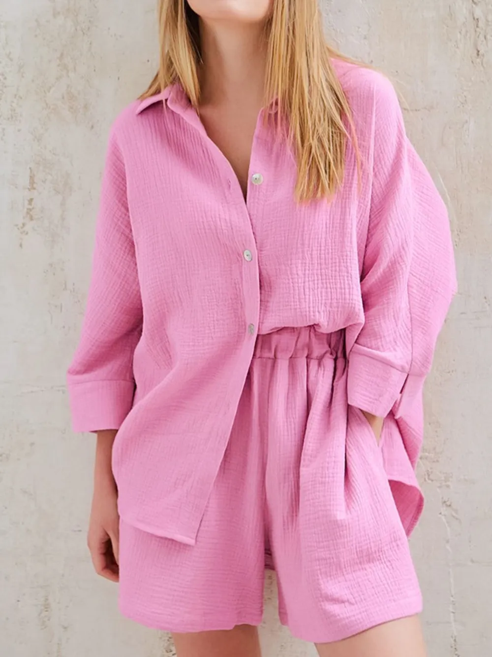 Texture Button Up Shirt and Shorts Set, image 19