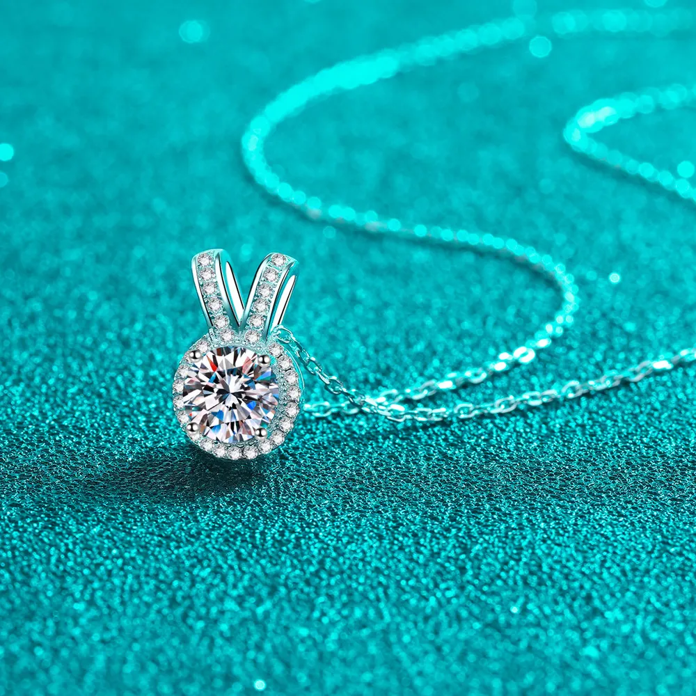 1 Carat Moissanite Rabbit Ears Shape Pendant Necklace, image 2