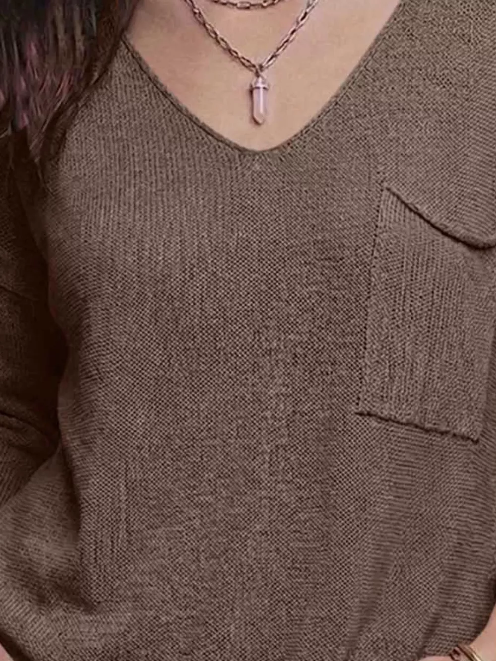 V-Neck Chest Pocket Knit Top, image 2