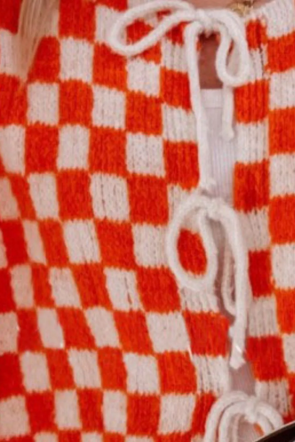 Tied Checkered Dropped Shoulder Flounce Sleeve Cardigan, image 4