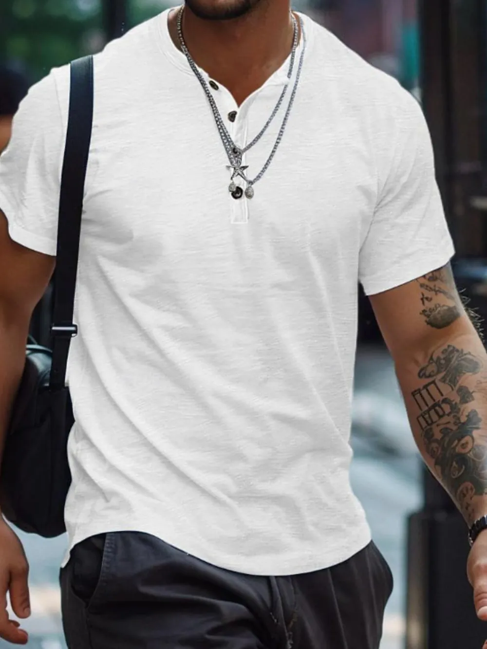 Men's Full Size Button Henley Collar Polo Shirt Plus Size, image 2