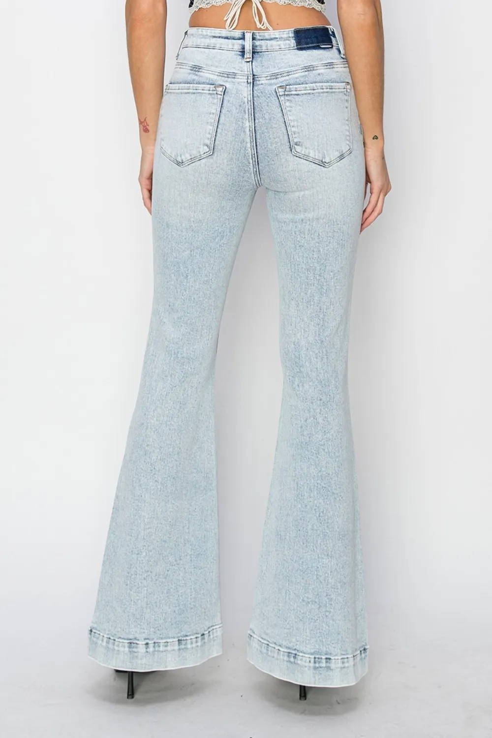 Full Size High Rise Front Patch Pocket Flare Jeans, image 2