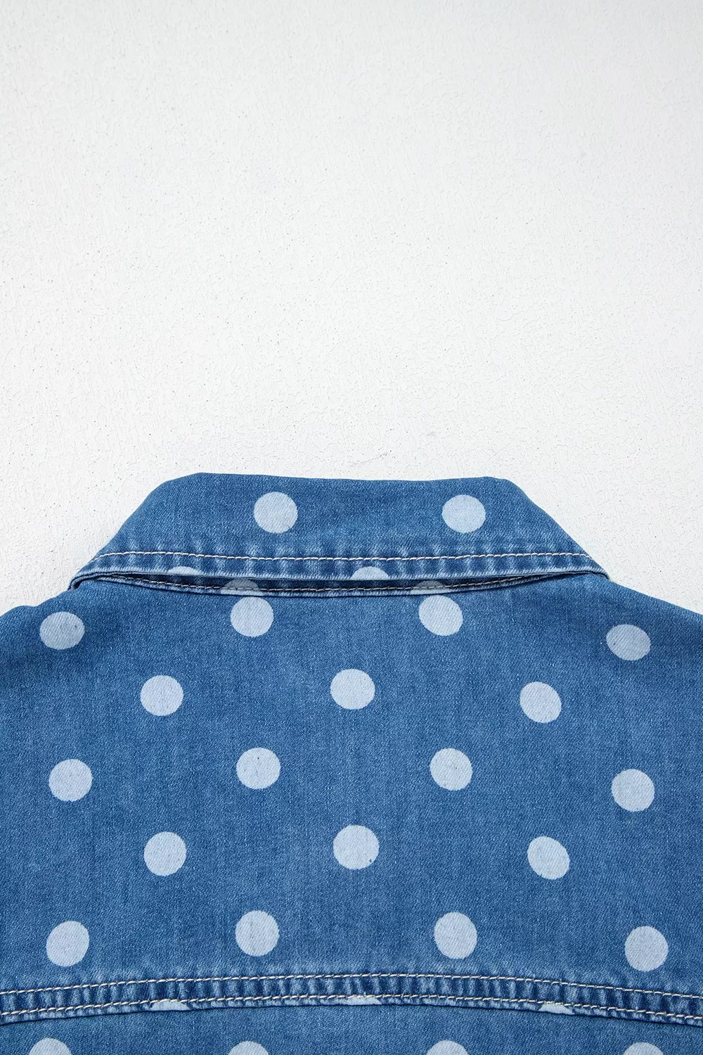 Polka Dot Long Sleeve Collar Shift Tunic Denim Jacket, image 7