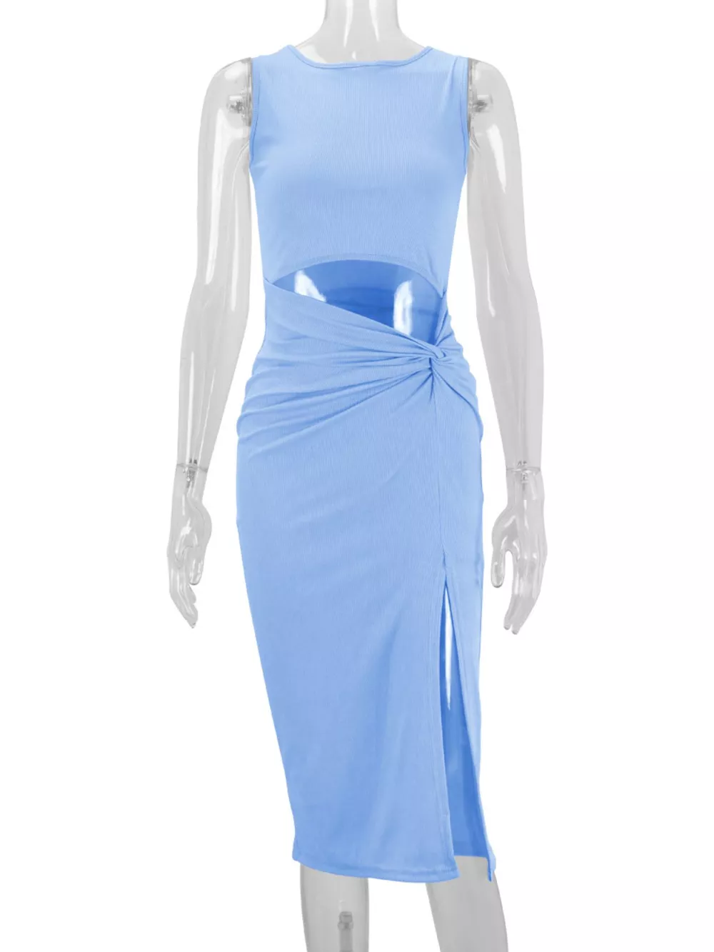 Sleeveless Cut-Out Ruched High-Slit Bodycon Dress, image 28