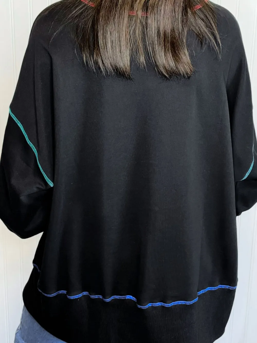 Slit Round Neck Lantern Sleeve Sweatshirt, image 3