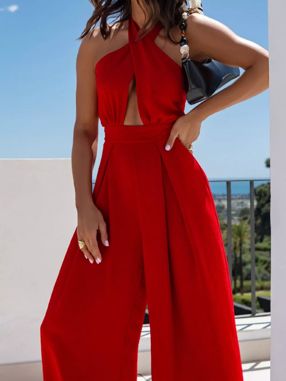 Halter Neck Cut-Out Wide-Leg Jumpsuit, image 7