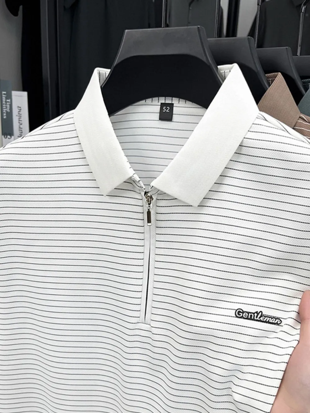 Men's Plus Size Quarter Zip Short Sleeve Striped Polo, image 5