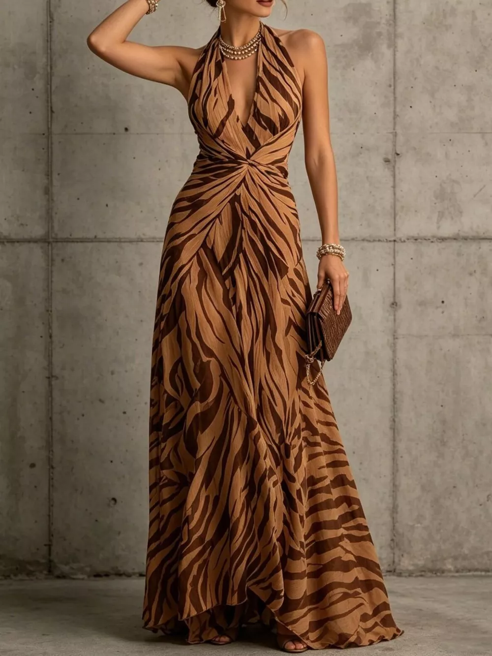 Halter Neck Ruched Maxi Dress, image 8