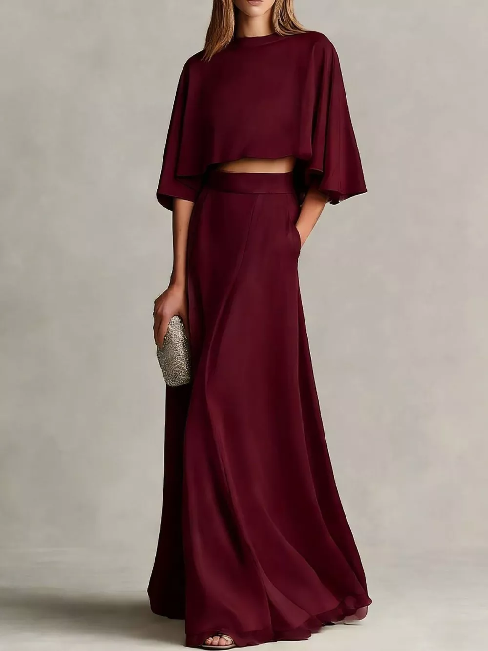 Full Size Satin Crop Top and Maxi Skirt Two-Piece Set Plus Size, image 5
