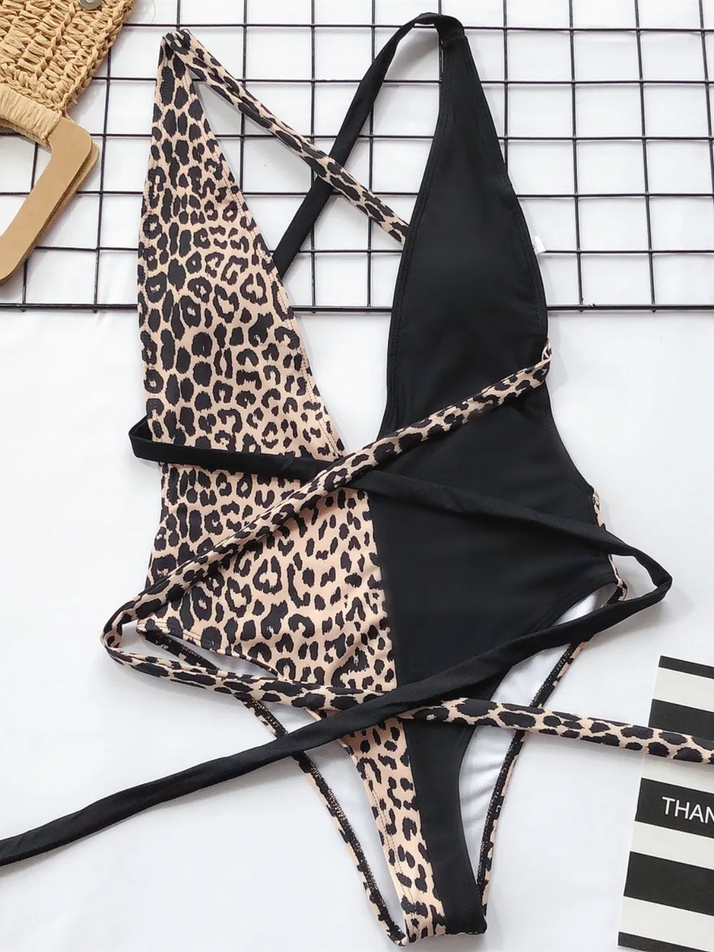 Tied Leopard Plunge One-Piece Swimwear, image 2