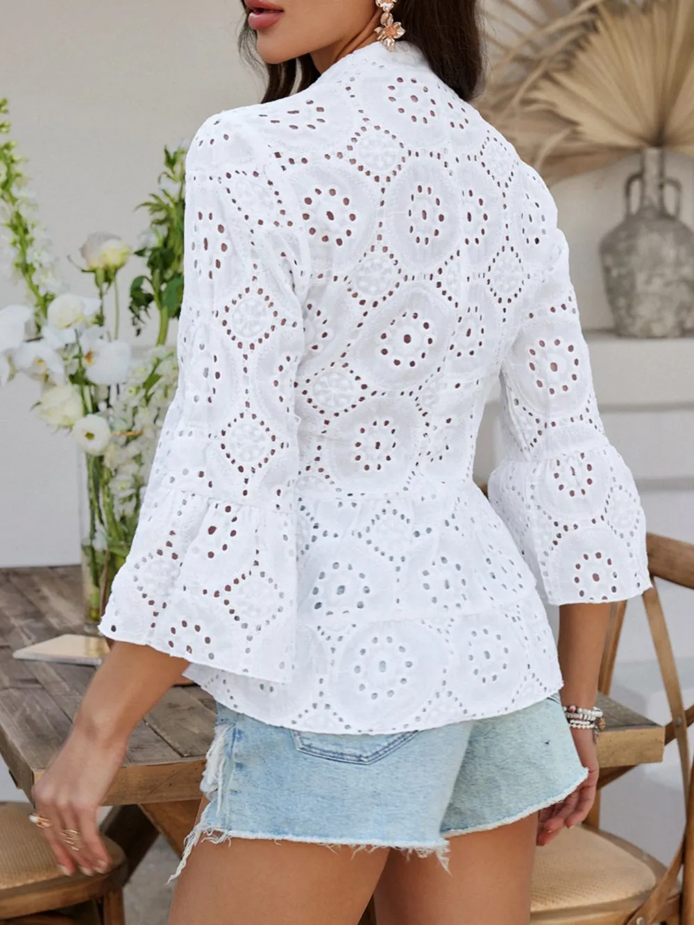 Half Button Flounce Sleeve Peplum Blouse, image 18