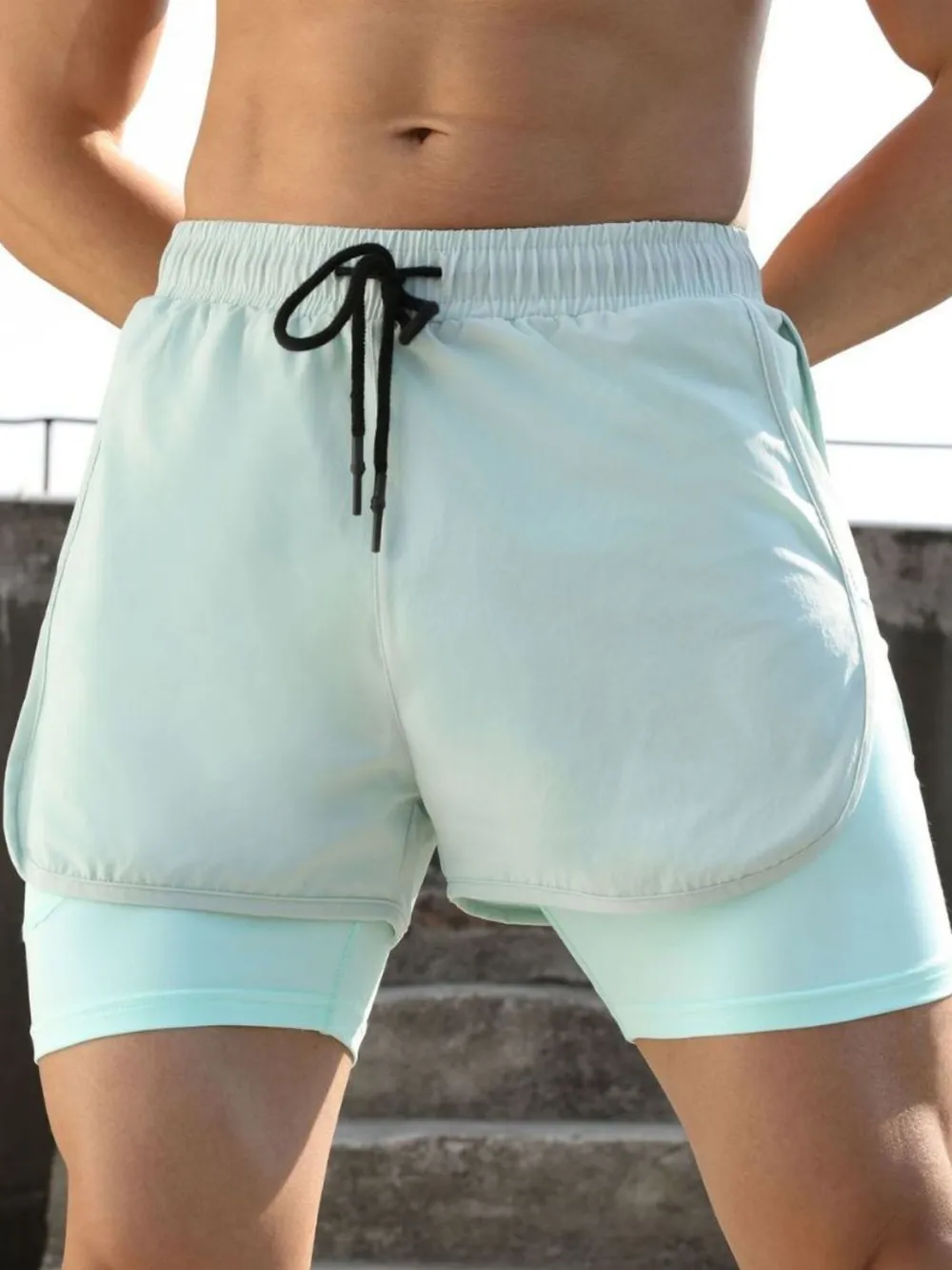 Men's Drawstring Active Shorts with Built-In Compression Liner, image 5