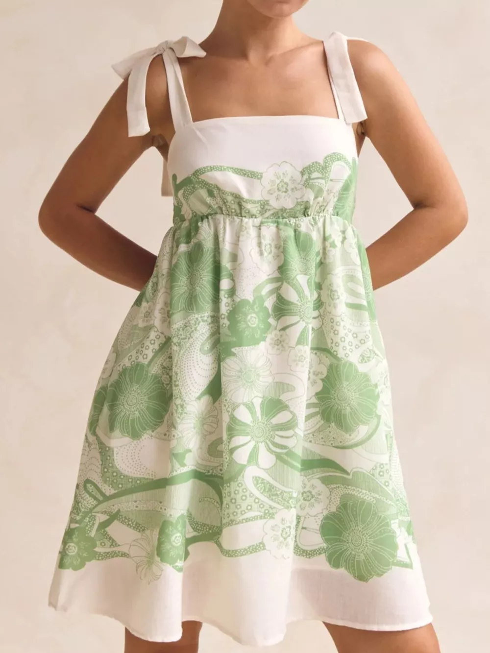 Printed Tie Shoulder Mini Dress, image 3