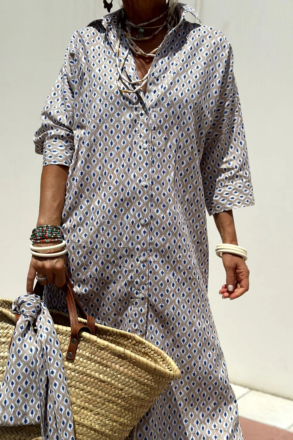Tied Button Up Three-Quarter Sleeve Dress, image 2