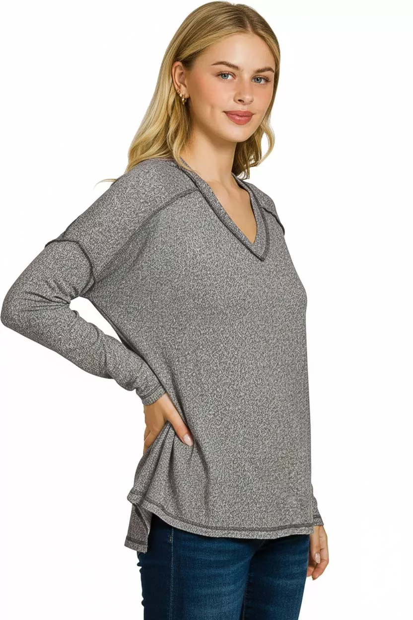 Soft Melange Hacci Exposed Seam Hi-low Tee, image 3
