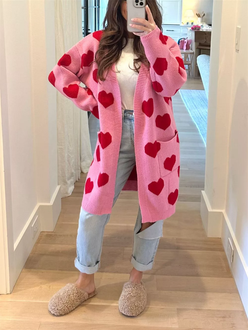 Heart Pattern Open Front Cardigan, image 3