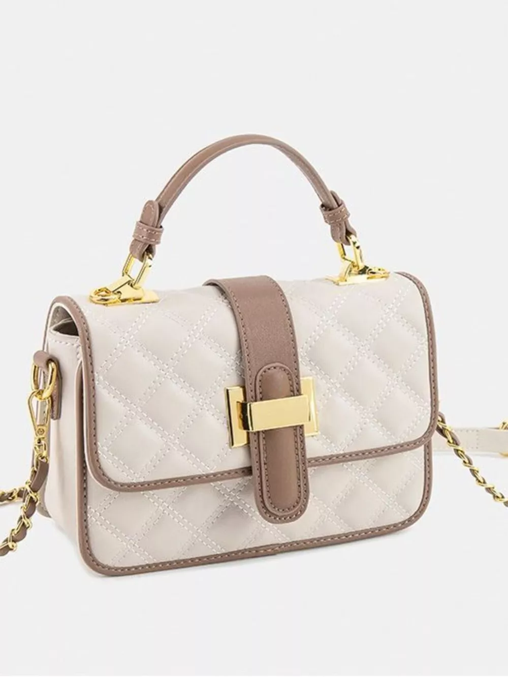 Quilted Contrast Crossbody Bag with Gold-Tone Hardware and Chain Strap, image 7