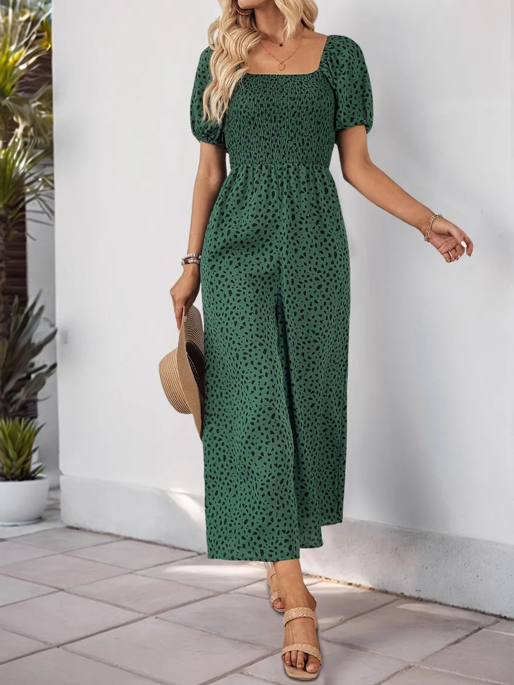 Printed Square Neck Puff Sleeve Jumpsuit, image 2