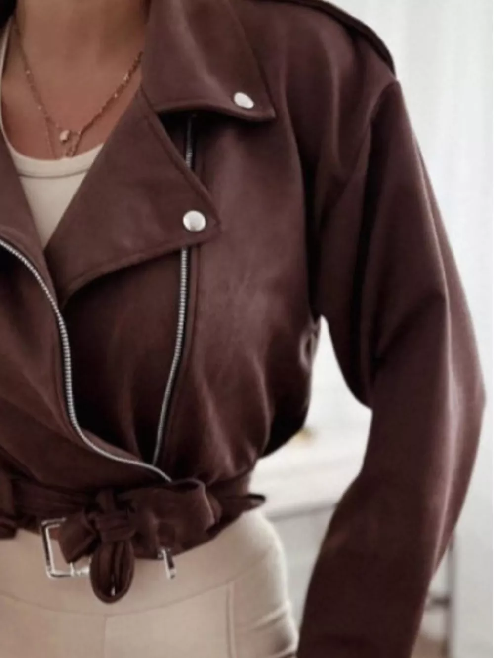 Cropped Biker Jacket with Belt Detail, image 14