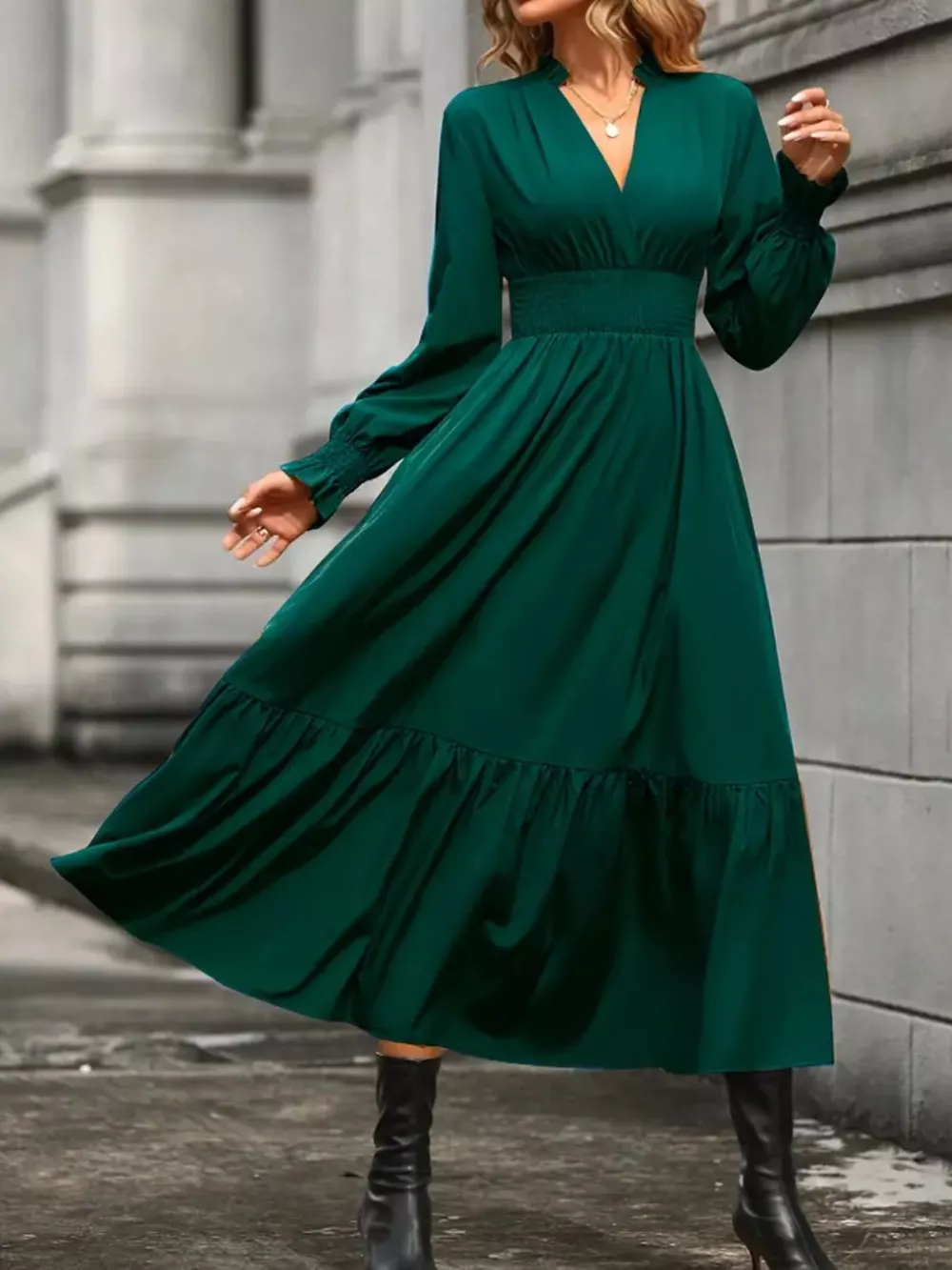 Surplice Long Sleeve Tiered Midi Dress, image 3