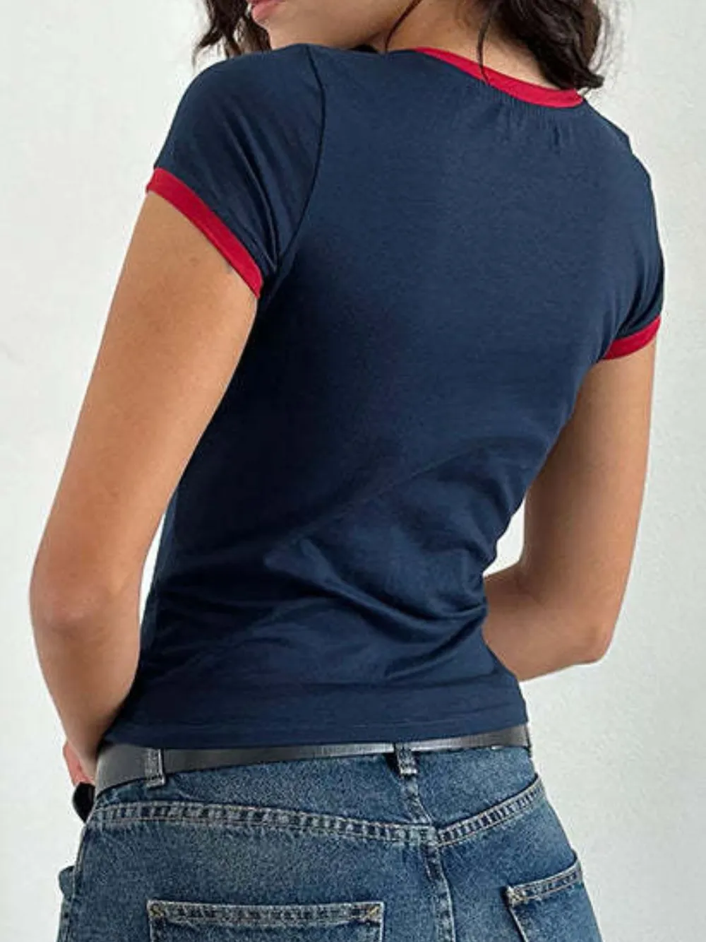 Letter Round Neck Short Sleeve T-Shirt, image 26
