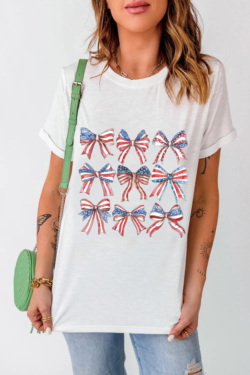 Bow Graphic Round Neck Short Sleeve T-Shirt, image 2