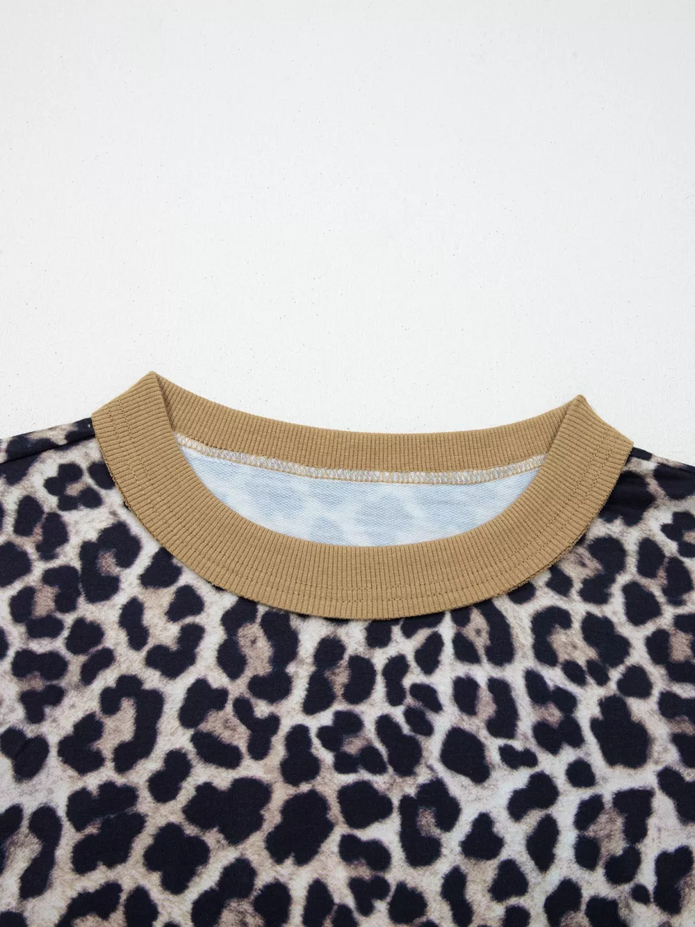 Leopard Print Color Block Round Neck Top, image 5