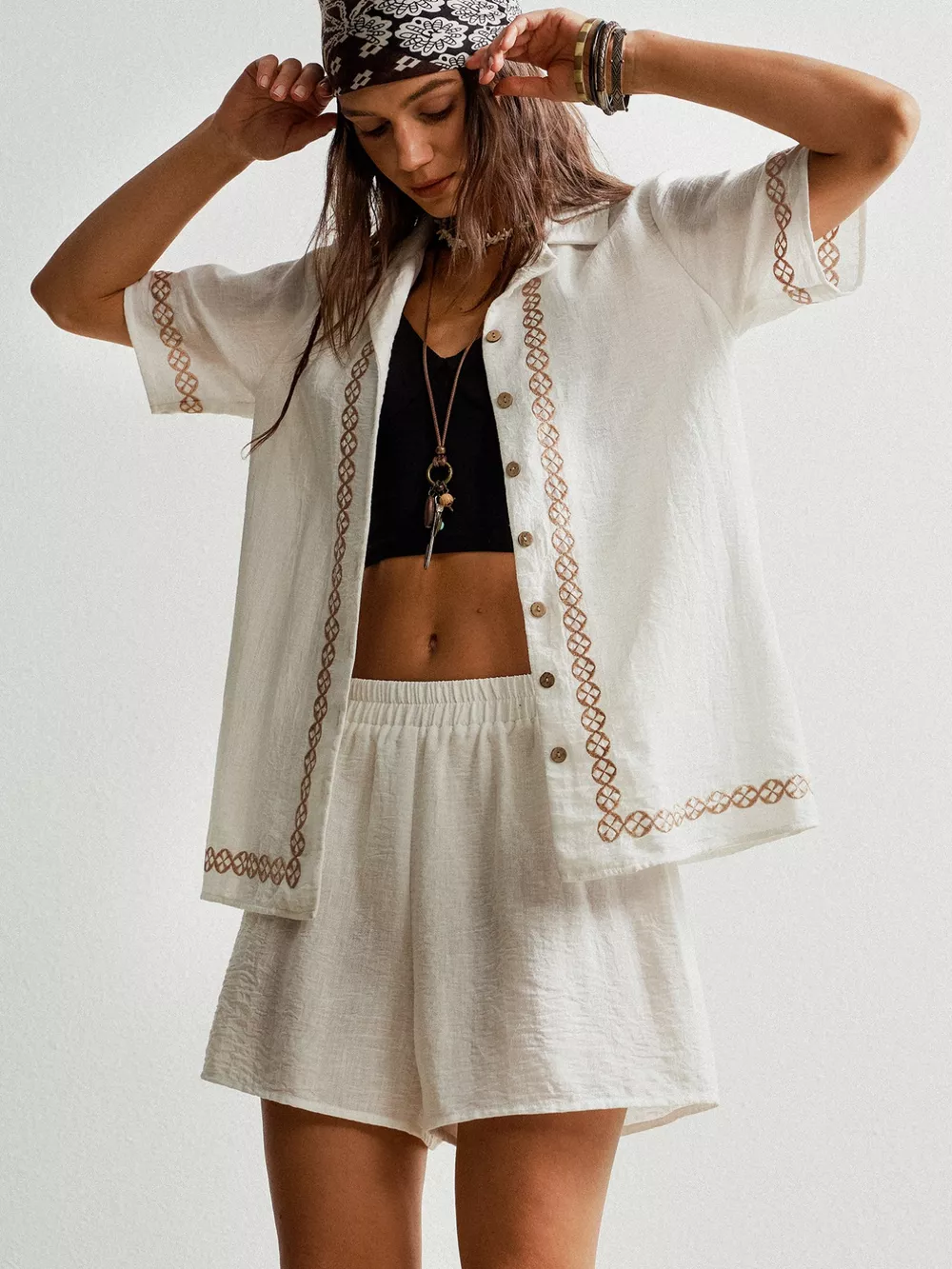 Button Up Short Sleeve Shirt and Shorts Set, image 2