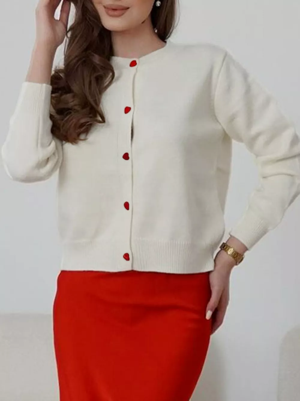 Button-Front Long Sleeve Cardigan, image 2