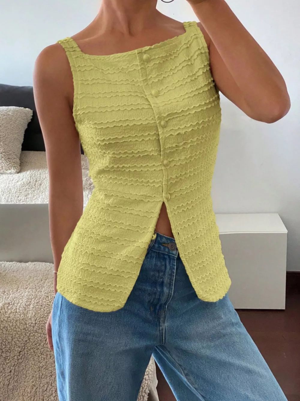 Textured Button-Front Tank, image 2