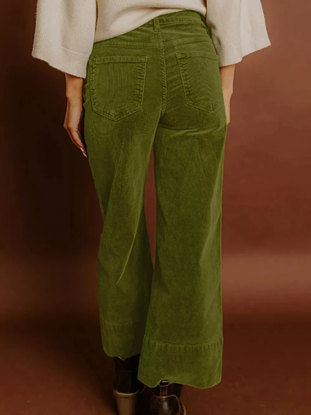 Corduroy Solid Color High Waist Wide Leg Pants, image 2