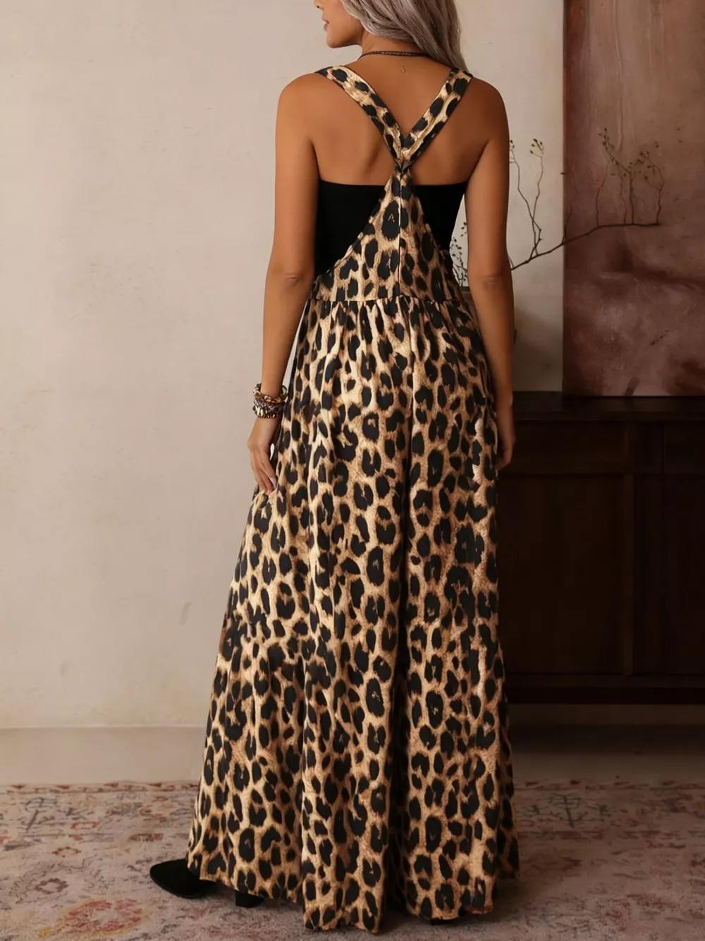 Leopard Print Wide Leg Overalls, image 2