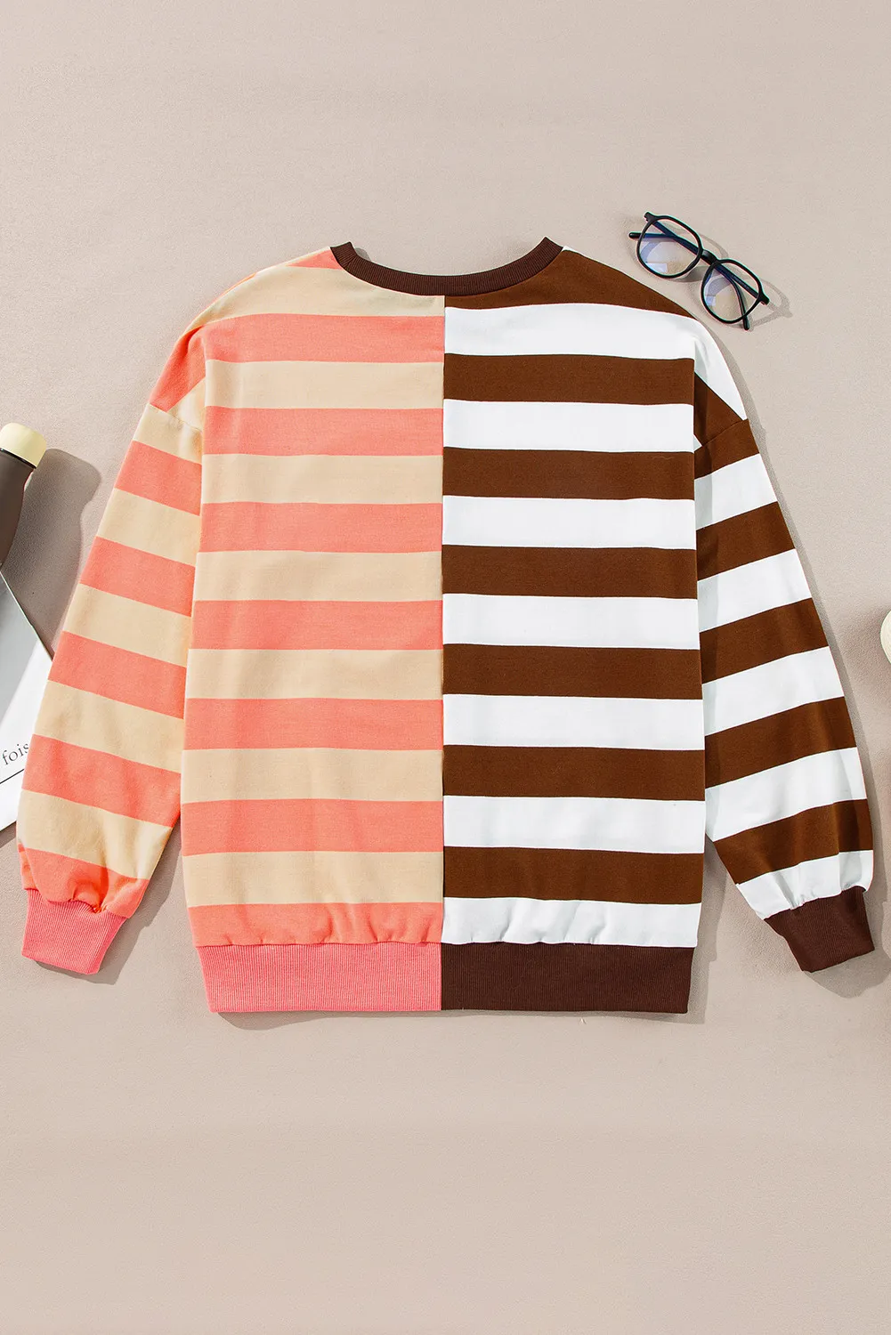 Striped Round Neck Long Sleeve Sweatshirt, image 3