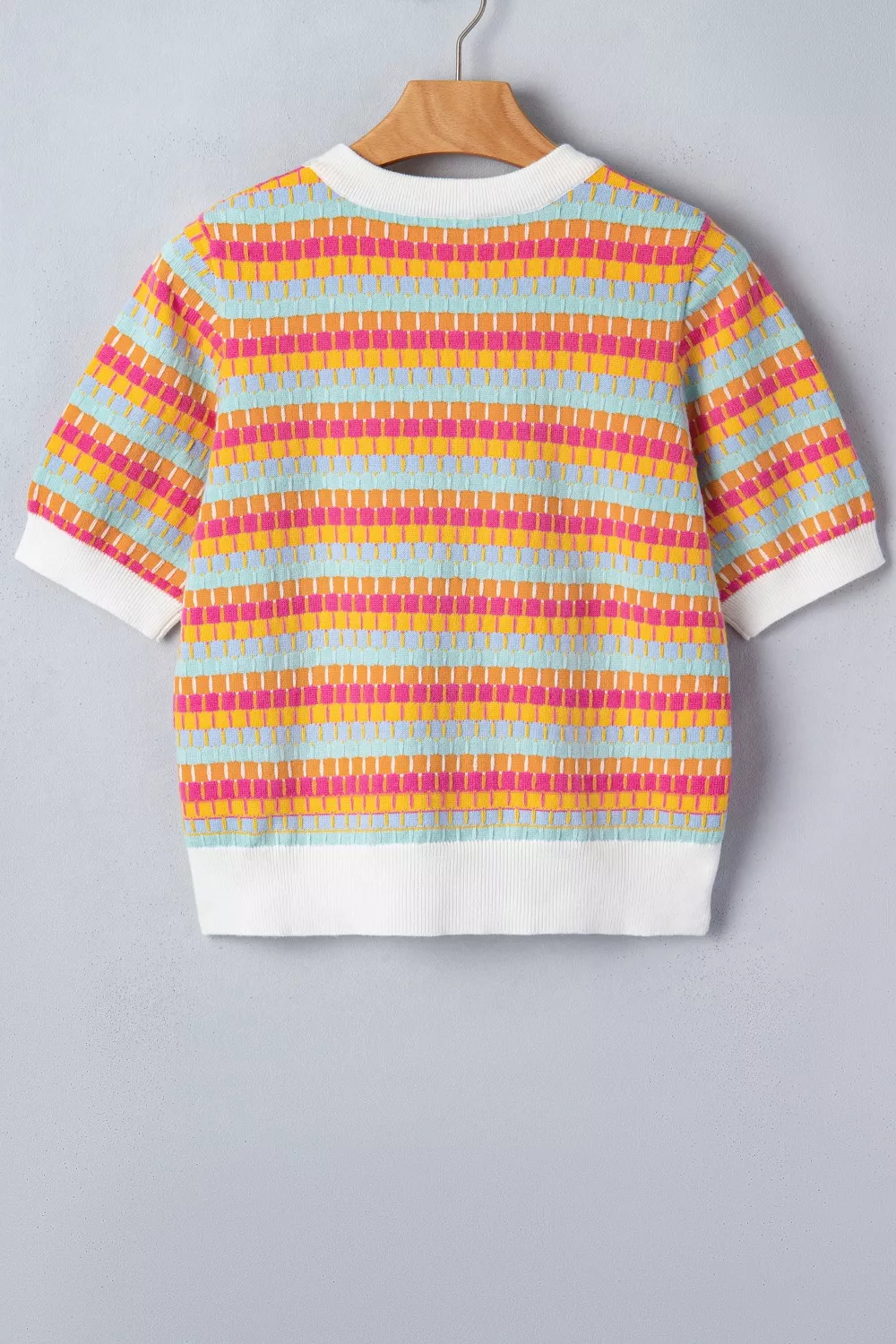Abstract Striped Knit Short Sleeve Sweater, image 4