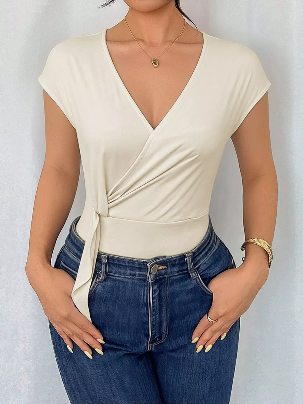 Surplice Cap Sleeve Bodysuit
